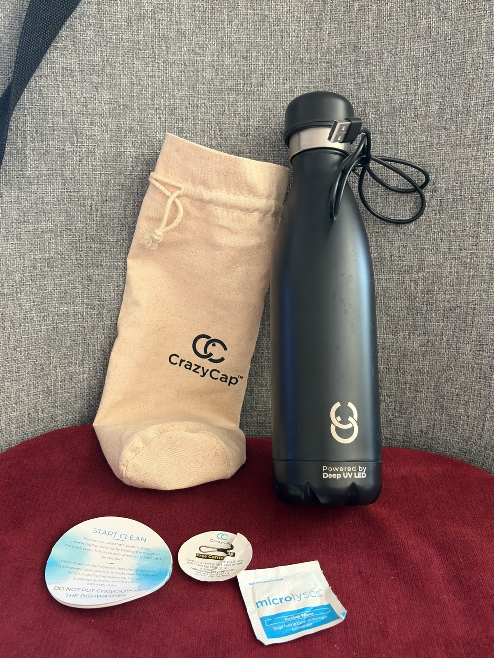 NEW CrazyCap by Microlyscs 17oz UV-C LED Self-Cleaning Purifying Water Bottle -